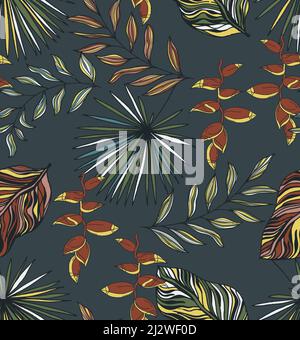 Motif feuilles tropicales avec contours sans couture Banque D'Images