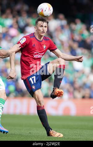 Ante Budimir d'Osasuna lors du championnat d'Espagne la Liga match de football entre Real Betis et CA Osasuna le 3 avril 2022 au stade Benito Villamarin à Séville, Espagne - photo: Joaquin Corchero/DPPI/LiveMedia Banque D'Images