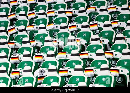 Wolfsburg, Allemagne, le 20 mars 2019 : sièges de tribune dans la Volkswagen Arena de Wolfsburg avant le match international de football Banque D'Images