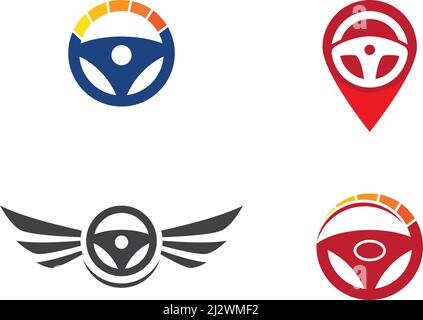 Logo du volant de direction à motif vectoriel plat Illustration de Vecteur