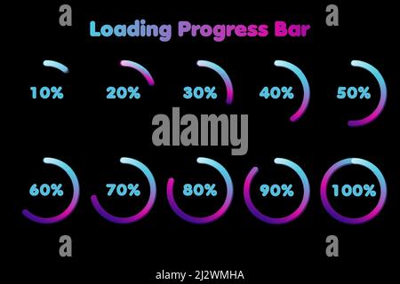 Barre de progression du chargement. Pourcentage de chargement ou de progression du cercle. Illustration de Vecteur