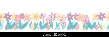Bordure sans couture avec fleurs printanières Illustration de Vecteur