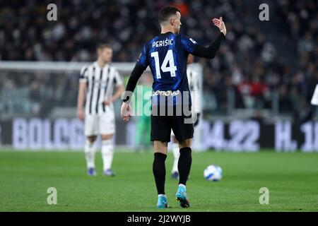 Turin, Italie. 03rd avril 2022. Ivan Perisic de FC Internazionale gestes pendant la série Un match entre Juventus FC et FC Internazionale au stade Allianz le 3 2022 avril à Turin, Italie. Credit: Marco Canoniero / Alamy Live News Banque D'Images