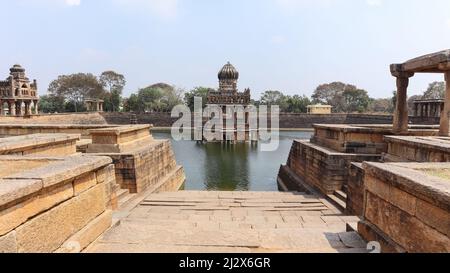 Vue arrière de l'architecture, Santhebennur Pushkarini, Devangere, Karnataka, Inde Construit par Hanumantappa Nayaka un Palagar local en 16th siècle Banque D'Images