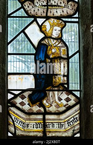 Incroyablement rare vitrail médiéval représentant le roi Edward V déchu, l'un des deux Princes de la Tour que Richard II croyait assassiné Banque D'Images