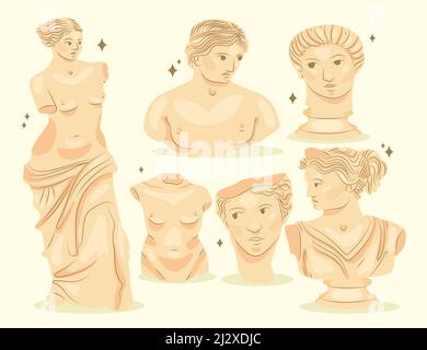 Ensemble de statue grecque à motif plat dessiné à la main illustration vectorielle. Illustration de Vecteur