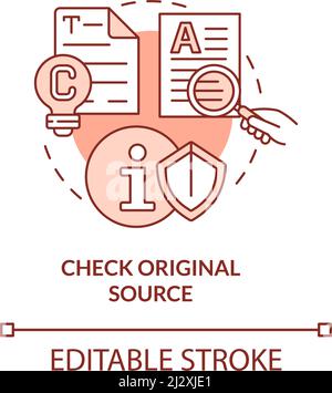 Vérifiez l'icône de concept rouge de la source d'origine Illustration de Vecteur