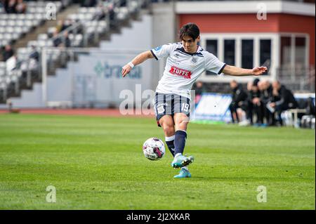 Aarhus, Danemark. 03rd, avril 2022. Eric Kahl (19) de l'AGF vu pendant le match Superliga de 3F entre le GF d'Aarhus et Vejle Boldklub au parc Ceres d'Aarhus. (Crédit photo: Gonzales photo - Morten Kjaer). Banque D'Images