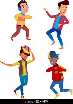 Dancing Teens Boys Joyful Performance Set Vector Illustration de Vecteur