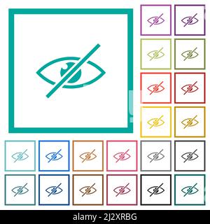 Icônes de couleur plate malvoyantes avec cadres quadrants sur fond blanc Illustration de Vecteur