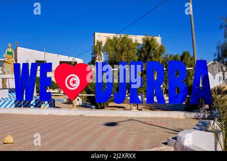 Tunisie, région sud, île de Djerba, nous aimons Djerba Banque D'Images