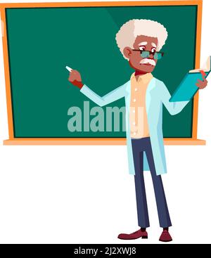 Vieux professeur de l'homme lisant le livre en salle de classe Vector Illustration de Vecteur