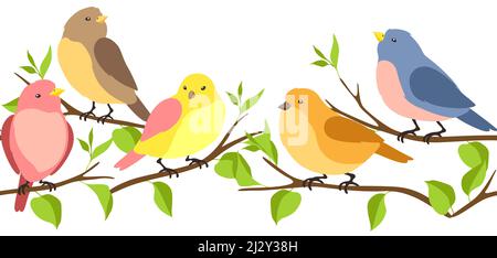 Motif sans couture avec oiseaux stylisés assis sur des branches. Image de birdie dans un style simple. Illustration de Vecteur