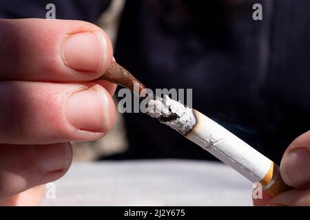 Fumer du haschisch par une cigarette, fumer du cannabis à teneur élevée en THC. Banque D'Images