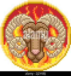 Zodiaque Horoscope Astrologie Bélier Pixel Art Sign Illustration de Vecteur