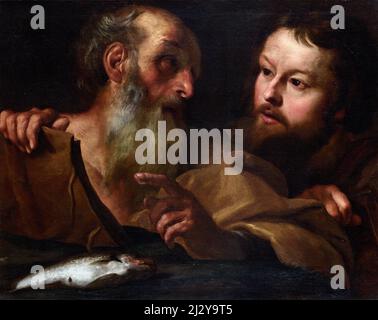 Saints Andrew et Thomas par l'artiste baroque italien Gian Lorenzo (Gianlorenzo) Bernini (aussi Giovanni Lorenzo, 1598-1680), huile sur toile, avant 1627 Banque D'Images