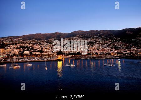 Vue depuis le port jusqu'au matin Funchal, Portugal, Europe Banque D'Images