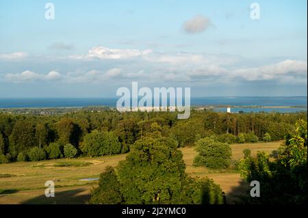 Vue de la tour d'observation sur le Hessenstein près de Gut Panker à la mer Baltique, Pilsberg, Panker, Lütjenburg, quartier Plön, Hohwachter Bucht, Probstei Banque D'Images