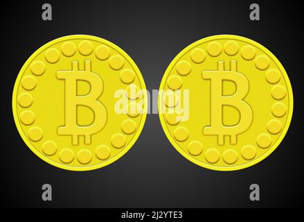 3D illustration symbole Bitcoin pour l'argent Internet isolé sur fond noir. Symbole de devise Crypto et image de pièce à utiliser dans les projets Web ou Banque D'Images