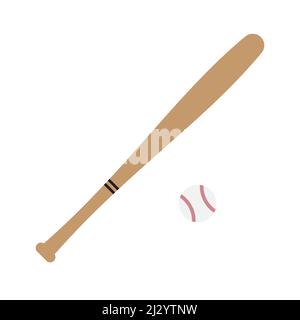 Balle et batte de baseball à dessin animé Vector Flat isolés sur fond blanc Illustration de Vecteur