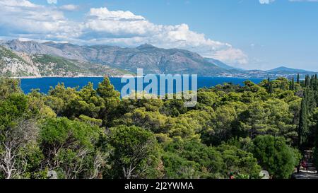 Vue sur l'île de Lokrum et la mer en face de Dubrovnik, Dalmatie, Croatie. Banque D'Images