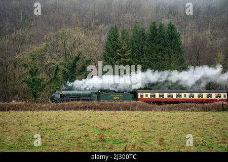 Santa Special train, Moorlander, train à vapeur sur un chemin de Pickering à Grosmont en passant par la station Levisham dans North York Moors UK Banque D'Images