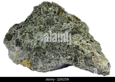 Kimberlite brute naturelle portant un diamant provenant de la mine Kimberley, en Afrique du Sud, isolée sur fond blanc Banque D'Images