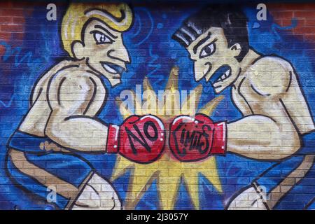 Murale représentant deux hommes de boxe Banque D'Images