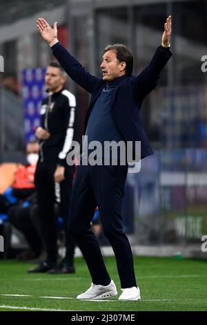 Milan, Italie. 04 avril 2022. Miroslav Tanjga réagit pendant la série Un match de football entre l'AC Milan et le Bologna FC. Credit: Nicolò Campo/Alay Live News Banque D'Images