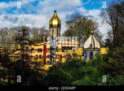 Hundertwasserhaus dans le Grugapark à Essen, région de la Ruhr, Rhénanie-du-Nord-Westphalie, Allemagne Banque D'Images