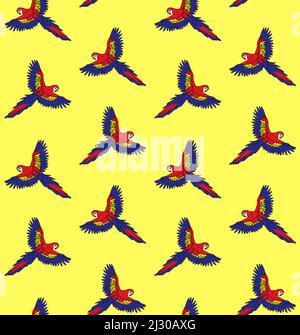 Motif vectoriel sans couture de l'esquisse de l'oodle dessiné à la main perroquet de la macaw isolé sur fond jaune Illustration de Vecteur