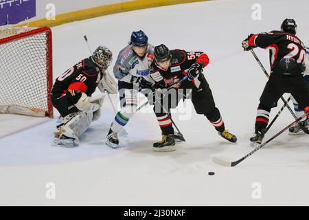 29 septembre 2015 - Corée du Sud, Goyang : les lames de glace de Tohoku du Japon et le haut 1 de la Corée du Sud jouent pendant la Ligue asiatique de hockey sur glace 2015 à Goyang Ice Link à Gyeong Gi, Corée du Sud. Aujourd'hui, le match a gagné les lames de glace Tohoku, score 2-0. Banque D'Images