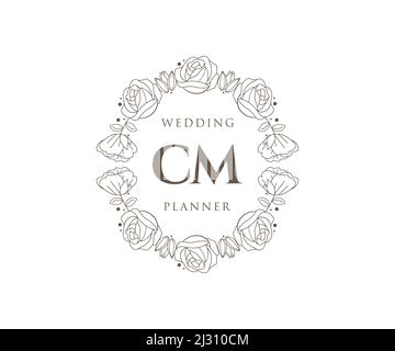 CM initiales lettre mariage monogramme logos collection, dessin à la main moderne minimaliste et modèles floraux pour cartes d'invitation, Save the Date, élégant Illustration de Vecteur