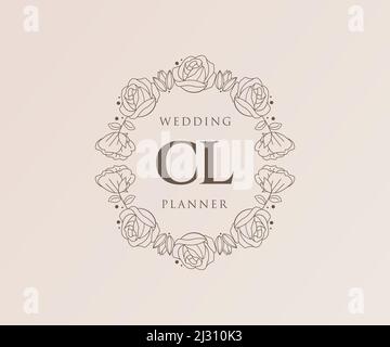 CL initiales lettre mariage monogramme logos collection, dessin à la main moderne minimaliste et modèles floraux pour cartes d'invitation, Save the Date, élégant Illustration de Vecteur