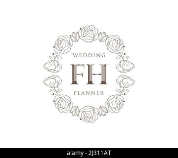 FH initiales lettre mariage monogramme logos collection, dessin à la main moderne minimaliste et modèles floraux pour cartes d'invitation, Save the Date, élégant Illustration de Vecteur