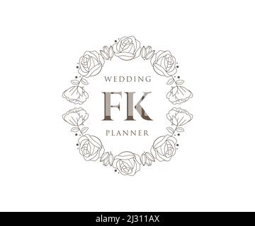 FK initiales lettre mariage monogramme collection de logos, dessin à la main moderne minimaliste et modèles floraux pour cartes d'invitation, Save the Date, élégant Illustration de Vecteur