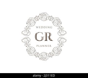 GR initiales lettre mariage monogramme collection de logos, dessin à la main moderne minimaliste et modèles floraux pour cartes d'invitation, Save the Date, élégant Illustration de Vecteur