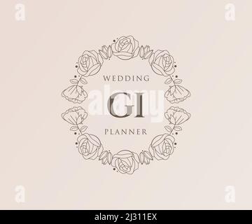 GI initiales lettre mariage monogramme collection de logos, dessin à la main moderne minimaliste et modèles floraux pour cartes d'invitation, Save the Date, élégant Illustration de Vecteur
