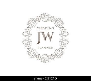 JW initiales lettre mariage monogramme logos collection, dessin à la main moderne minimaliste et modèles floraux pour cartes d'invitation, Save the Date, élégant Illustration de Vecteur