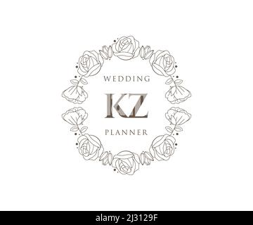 KZ initiales lettre mariage monogramme logos collection, dessin à la main moderne minimaliste et modèles floraux pour cartes d'invitation, Save the Date, élégant Illustration de Vecteur