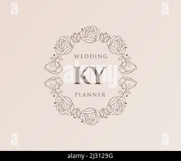 KY initiales lettre mariage monogramme logos collection, dessin à la main moderne minimaliste et modèles floraux pour cartes d'invitation, Save the Date, élégant Illustration de Vecteur