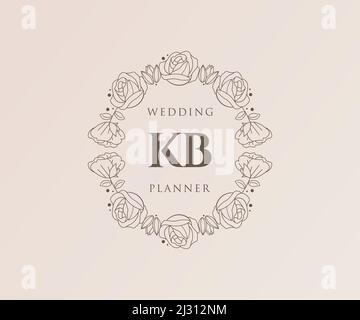 KB lettre initiale mariage monogramme collection de logos, dessin à la main moderne minimaliste et modèles floraux pour cartes d'invitation, Save the Date, élégant Illustration de Vecteur