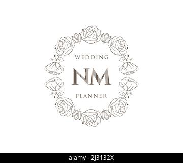 NM lettre initiale mariage monogramme collection logos, dessin à la main moderne minimaliste et modèles floraux pour cartes d'invitation, Save the Date, élégant Illustration de Vecteur