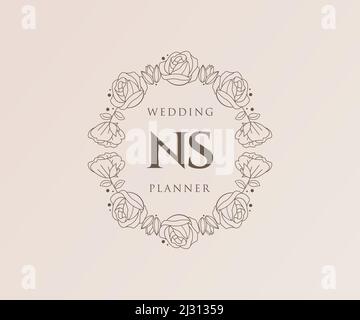 NS initiales lettre mariage monogramme collection de logos, dessin à la main moderne minimaliste et modèles floraux pour cartes d'invitation, Save the Date, élégant Illustration de Vecteur