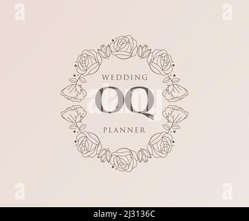 OQ initiales lettre mariage monogramme logos collection, dessin à la main moderne minimaliste et modèles floraux pour cartes d'invitation, Save the Date, élégant Illustration de Vecteur