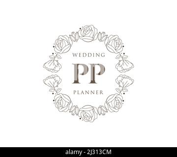 PP initiales lettre mariage monogramme collection de logos, dessin à la main moderne minimaliste et modèles floraux pour cartes d'invitation, Save the Date, élégant Illustration de Vecteur