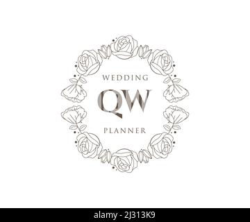 QW initiales lettre mariage monogramme logos collection, dessin à la main moderne minimaliste et modèles floraux pour cartes d'invitation, Save the Date, élégant Illustration de Vecteur