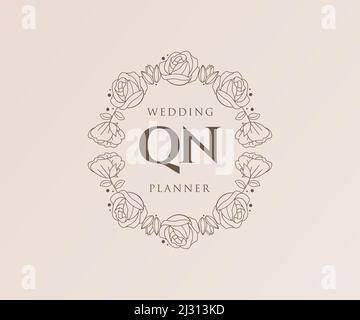 QN initiales lettre mariage monogramme logos collection, dessin à la main moderne minimaliste et modèles floraux pour cartes d'invitation, Save the Date, élégant Illustration de Vecteur