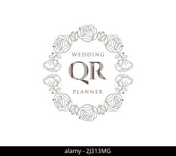 QR initiales lettre mariage monogramme logos collection, dessin à la main moderne minimaliste et modèles floraux pour cartes d'invitation, Save the Date, élégant Illustration de Vecteur