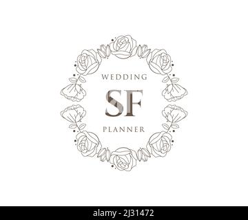 SF initiales lettre mariage monogramme collection de logos, dessin à la main moderne minimaliste et modèles floraux pour cartes d'invitation, Save the Date, élégant Illustration de Vecteur